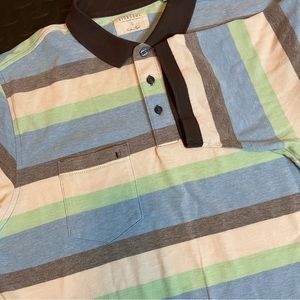 Linksoul John Ashworth Mens‎ Polo Shirt Striped Green Blue Black Large